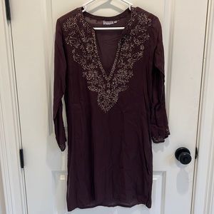 Roberta Freymann brown tunic with beaded detail, size XS